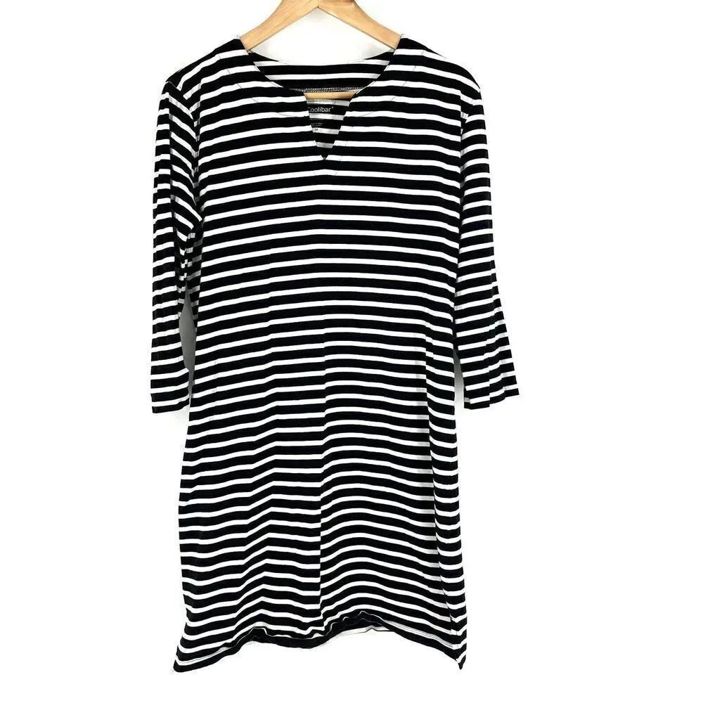 Coolibar Dress Size Medium Womens Black White Oceanside Tunic Striped UPF 50+